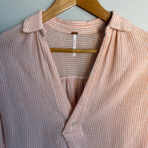 Free People Collared‎ V-Neck Long Sleeve Cotton Cover-Up Top High/Low Peach XS - Picture 4 of 12